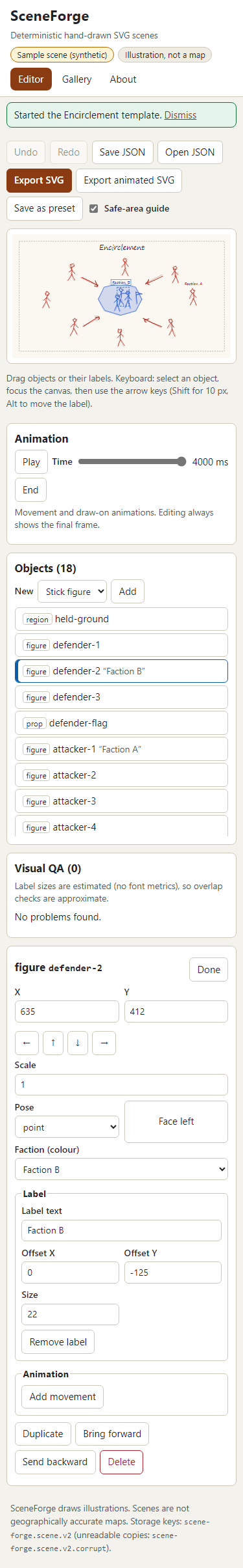 SceneForge editor on a phone